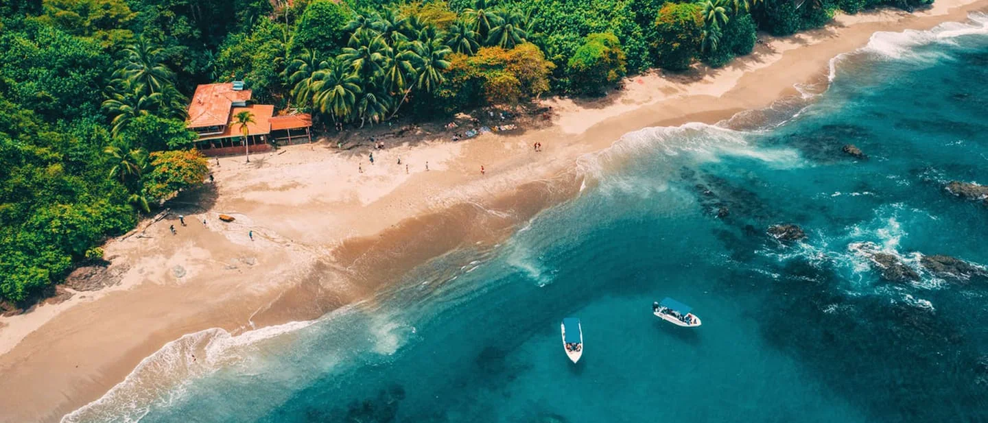 Aerial view of the forest and coast at Drake Bay
